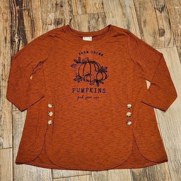 🔸️TruSelf Rust Orange Autumn/Fall Pumpkin 3/4 Sleeve Top Large - Picture 1 of 12